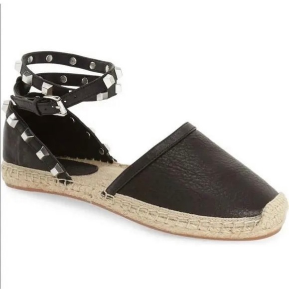 Rebecca Minkoff Gilles Black Leather Wrap Studded Espadrille Sz 8 like New!! - Picture 3 of 3